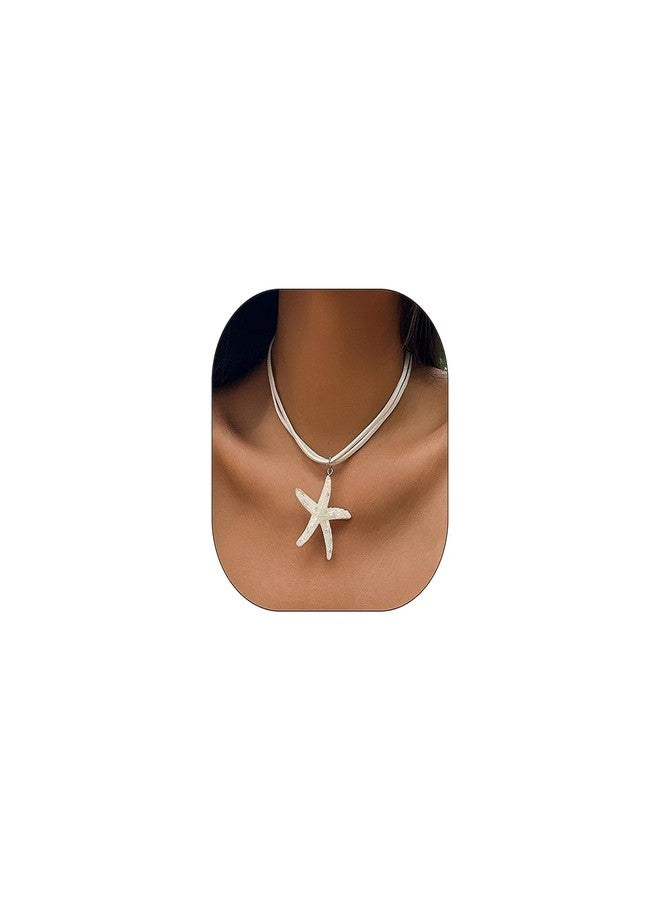 Decixde Women's Starfish Pendant Necklace, White, Boho Choker, Summer Beach Jewelry - Image 1